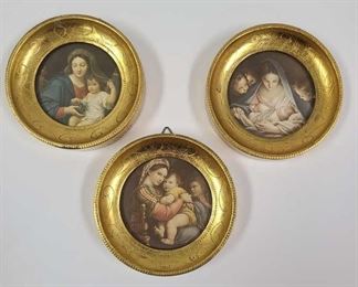 3 VINTAGE GILT WOOD FRAMED RAPHAEL MADONNA & CHILD