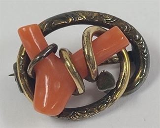 VICTORIAN 10K GOLD CORAL BRANCH BROOCH PIN