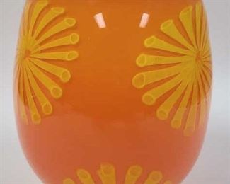 9" TONY CRAY ORANGE ART GLASS BOWL