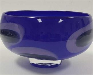 1998 TONY CRAY BLUE ART GLASS BOWL