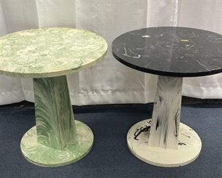 2 MCM SMALL MARBLE ROUND SIDE TABLES
