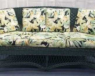 GREEN WICKER 3 SEAT SETTEE