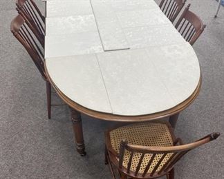 ANTIQUE DINING TABLE W/ 6 CANE SEAT CHAIRS