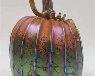 JACK PINE SIGNED IRIDESCENT ART GLASS PUMPKIN