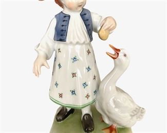 Herend Girl Feeding Duck