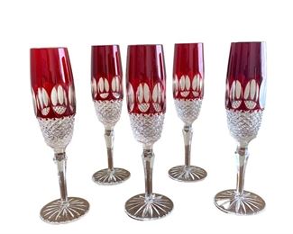 Ruby Red Clarendon Waterford Champagne Fluttes