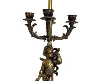 French Brass Putti Cherub Lamp