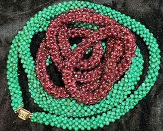 Garnet and Malachite seed bead Necklaces