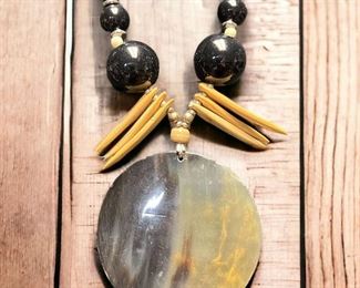 Horn Pendant Necklace With Other Beads