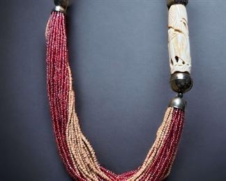 MultiStrand Beaded Necklace With Large Accent Bead