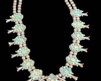 Squash Blossom Necklace Turquoise Silver