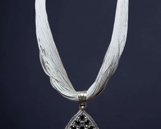 Sterling Necklace With Onyx Sterling Pendant