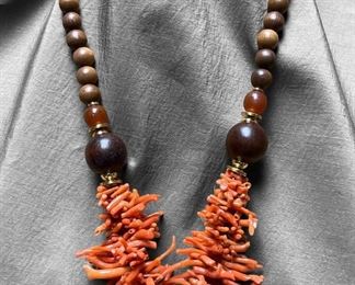 Tiger Cowrie Shell Coral Necklace