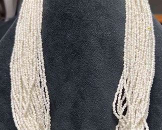 White MulitStrand Seed Bead Necklace With Accent Beads
