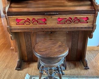 	#15	Restored antique Beethoven Organ Company Washington, NJ USA "Gold Toned" with antique stool  44x22x45	 $250.00 				