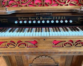 #15	Restored antique Beethoven Organ Company Washington, NJ USA "Gold Toned" with antique stool  44x22x45	 $250.00 								