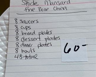 	#26	Spode Mansard fine bone china 48 pieces	 SOLD