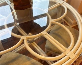 	#90	Rattan and glass top table with 4 chairs 48x30	 $100.00 				