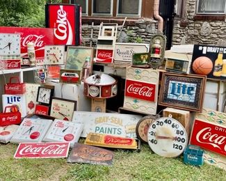 HUGE Variety of vintage signs, clocks, lamps, thermometers, and much much more!!
