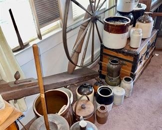 Dozens of vintage and antique crocks