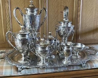 7 Piece Sterling Silver Coffee/Tea Service - the tray is not original to the set nor is it sterling