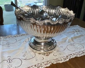 Silver plate punch bowl with cups and ladle - simply gorgeous.