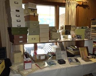 Storage boxes, office supplies, greeting cards, computer and more