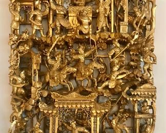 Chinese carved gilt panel