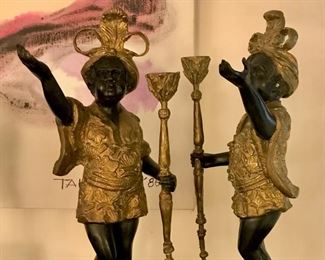 Pair bronze blackamoor candle holders