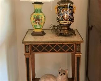 Louis XVI style
marble top side table with shelf