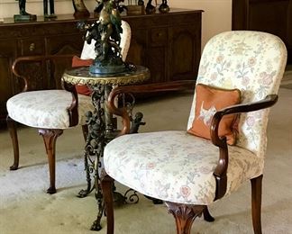 Pair Queen Anne style armchairs
After August Moreau “Torch Boy”
Renaissance Revival bronze gueridon
