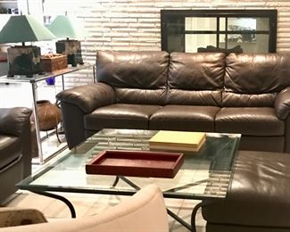 Natuzzi leather sofa &
lounge chair & ottoman
Iron & glass coffee table
Crate & Barrel tub chair
