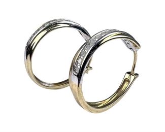 10kt Two Toned Diamond Hoop Earrings