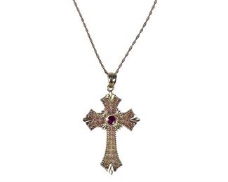 10kt Yellow Gold Ruby Cross Pendant