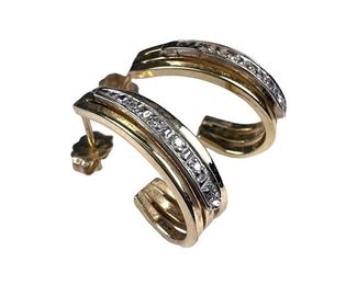 14kt Two Toned J Hoop Earrings