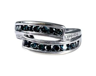 14kt White Gold Blue and White Diamond Ring