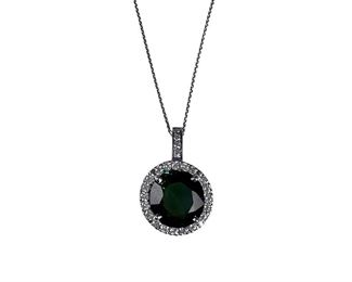 14kt White Gold Synthetic Green Tourmaline and Diamond Necklace