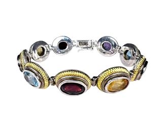 14kt Yellow Gold and Sterling Silver Multi Gemstone Bracelet