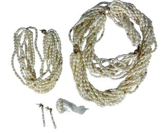 14kt Yellow Gold Freshwater Pearl Necklace Bracelet and Earring Set