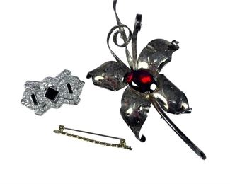 Sterling Silver Castlecliff Brooch and 2 Fashion Brooches