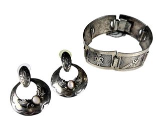 Sterling Silver Link Bracelet and Dangle Earrings