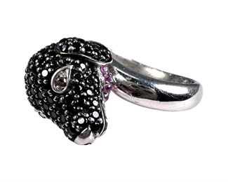 Sterling Silver Pave Onyx Dog Ring