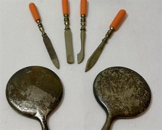 Personalized Miniatures: Vintage Manicure Set & Silver Pendant Mirrors (3PCS)