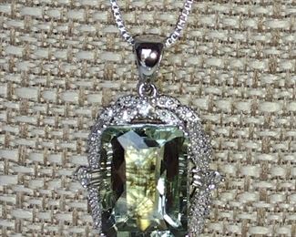 Prasolite and Diamond Necklace