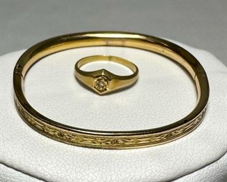 Children's Jewelry: 14K Gold Ring W Diamond & 12K Bracelet