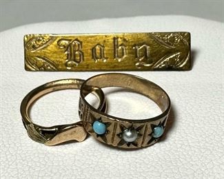 Baby Jewelry: Gold-toned Pin & Rings (3PCS)