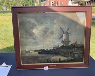 antique framed Dutch mill print