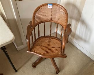 Unique cane and walnut office chair