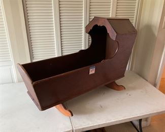 ANTIQUE HOODED BABY CRADLE, VERY OLD.