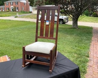 THE FAMILY TELLS ME THIS IS AND ORGINAL STICKLEY ROCKING CHAIR. THERE IS NO. MARKING. BUT VERY NICE